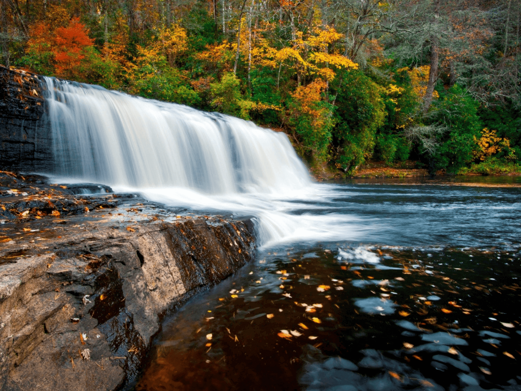 Blue Ridge Waterfall surrounded by an autumn color scheme
